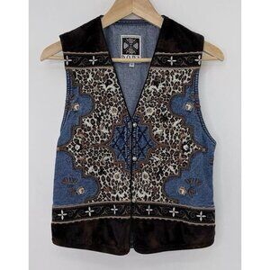 Vtg Hairston Roberson Ropa Vest Blue Jean Patchwork Western Size S Cowgirl